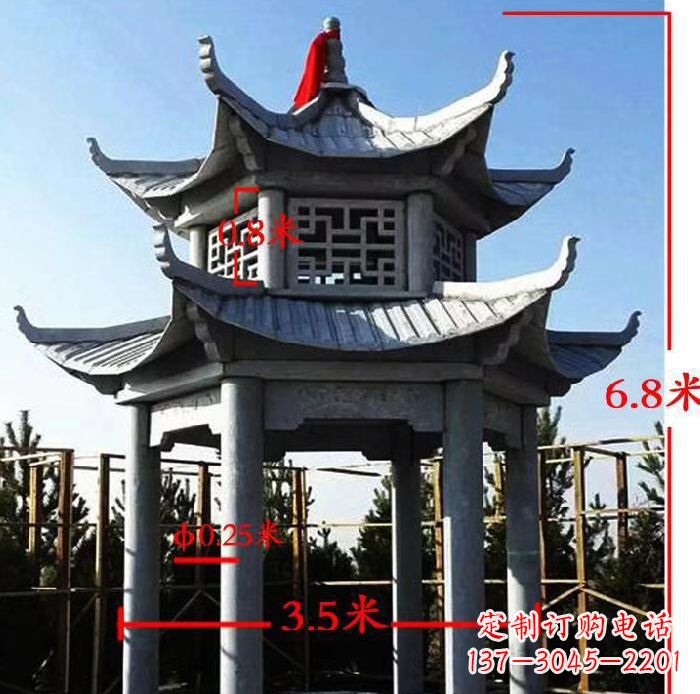 周口杰出的大理石六角石双层凉亭雕塑