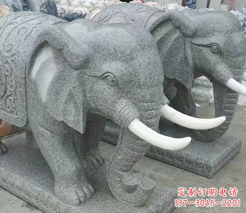 周口公园动物大理石大象石雕 (6)