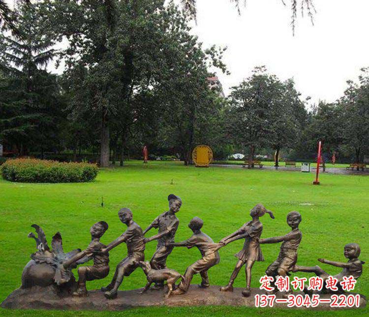 周口公园儿童拔萝卜人物小品铜雕