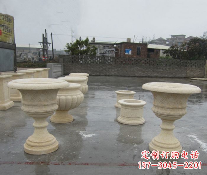 周口完美绽放——大理石花盆石雕