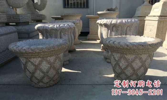 周口公园景观花篮式花盆石雕 (2)