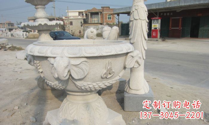 周口公园景观象头石雕水缸