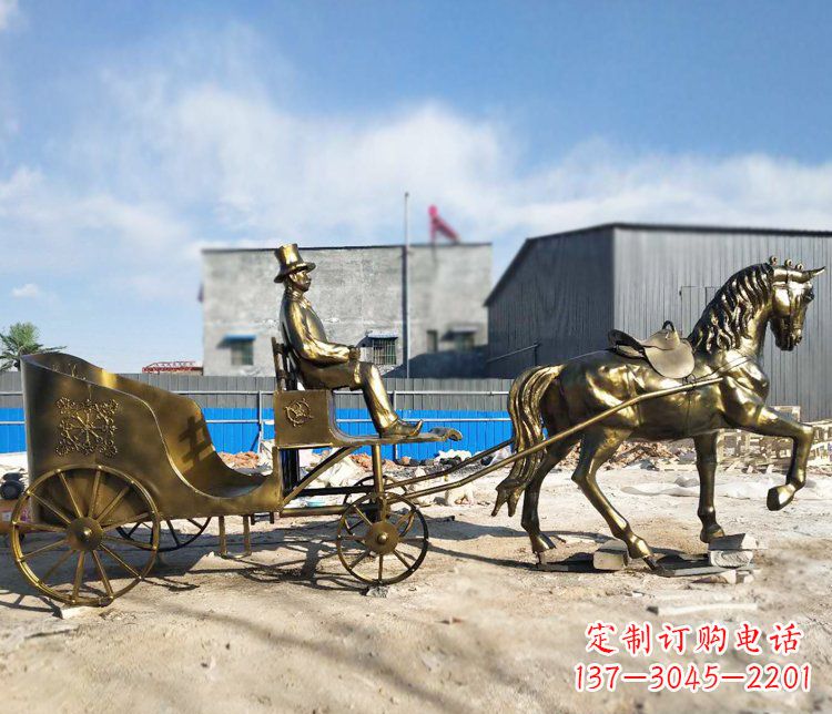 周口公园景观坐着马车的人物铜雕