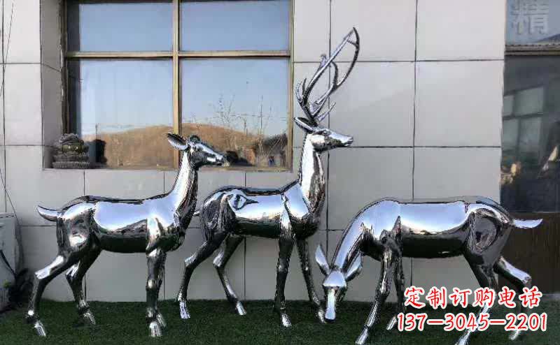 周口华丽风格镜面不锈钢动物鹿雕塑