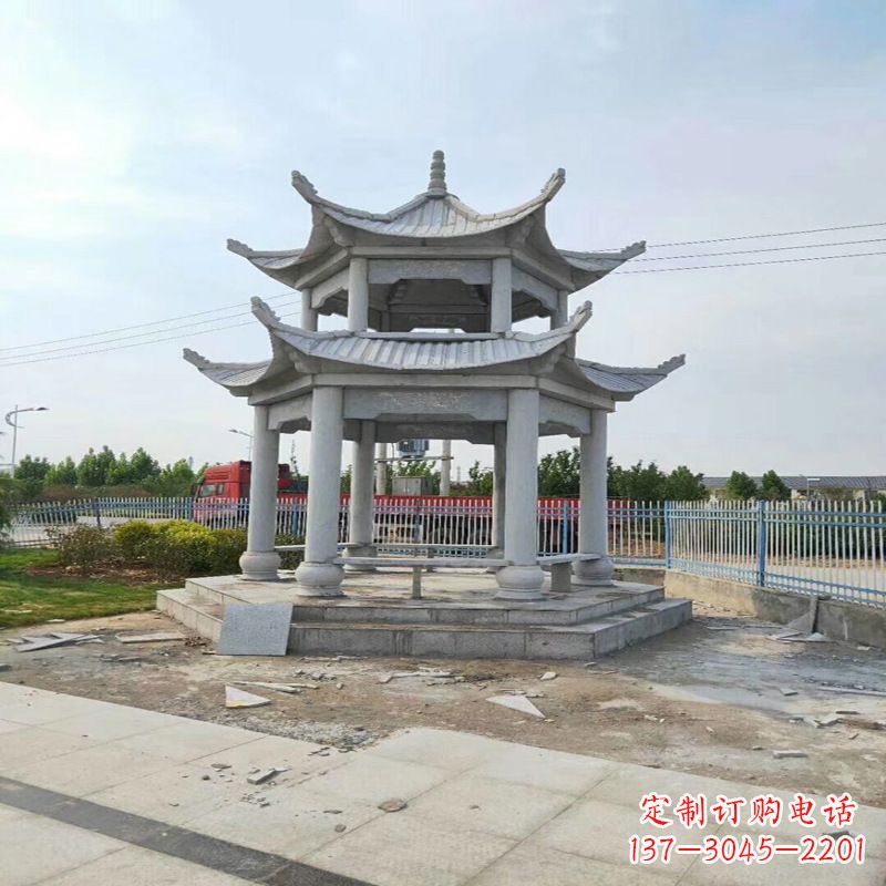周口中领雕塑-精美双层凉亭石雕