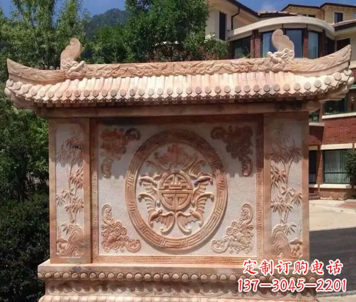 周口中领雕塑-公园晚霞红蝙蝠竹子石影壁雕塑