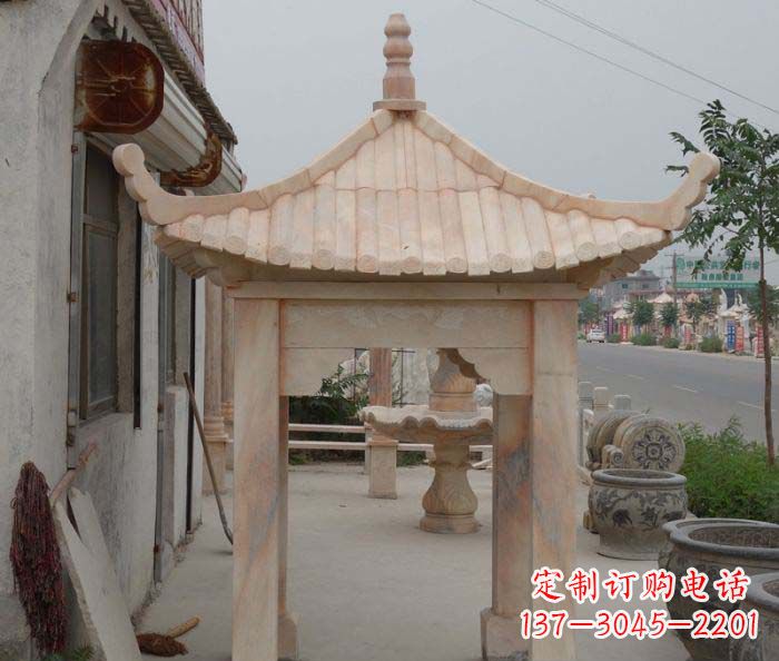 周口精美红六角石凉亭雕塑
