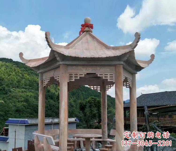 周口一流的公园晚霞红六角石雕凉亭