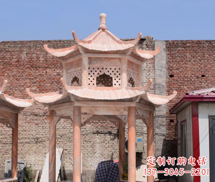 周口中领雕塑精致双层石头凉亭雕塑