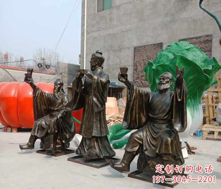 周口古代名人刘关张三结义铜雕