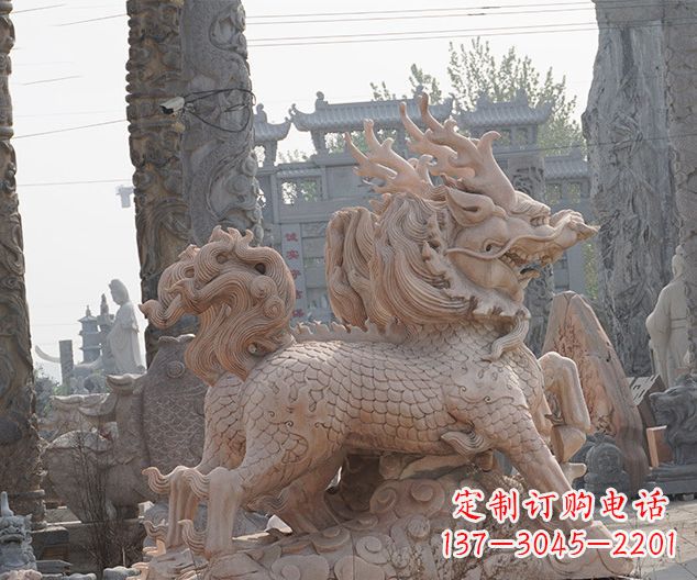 周口中领雕塑:古典麒麟石雕,美丽传承