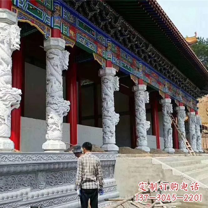 周口精美手工制作的精美古建汉白玉龙柱雕塑
