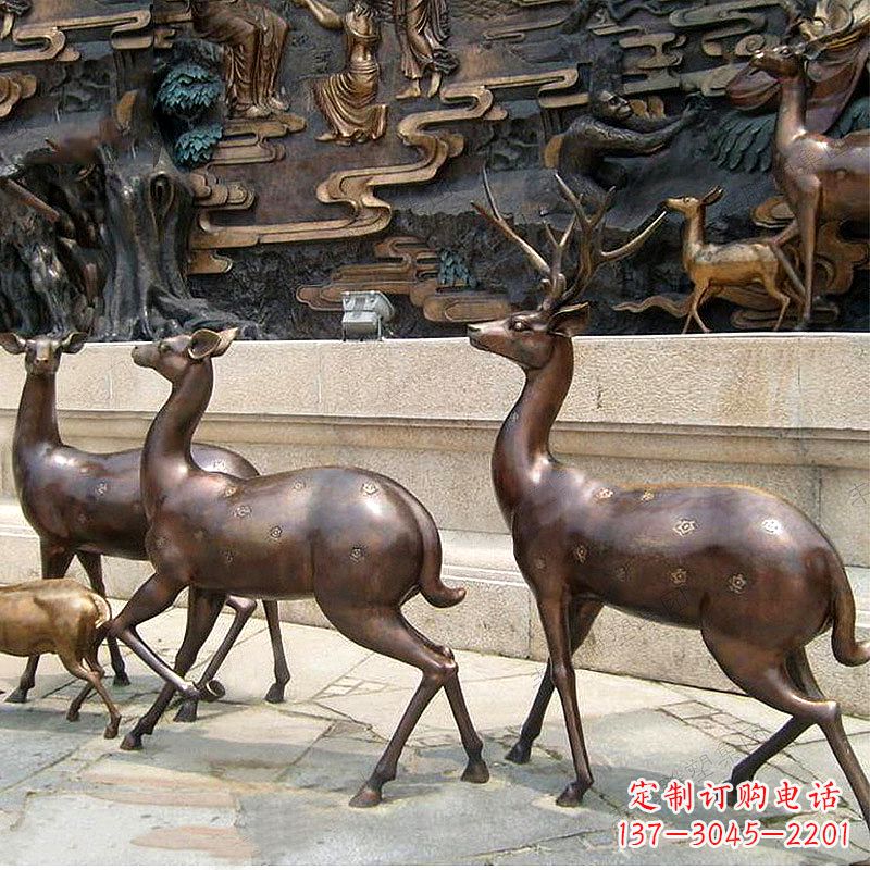 周口古铜色梅花鹿铜雕精美塑型