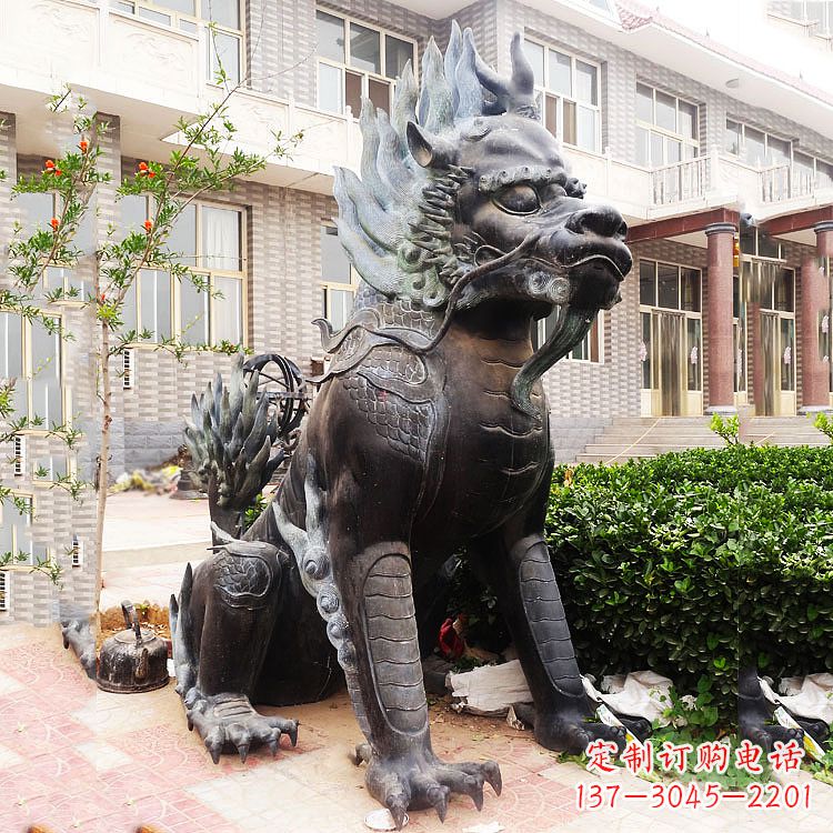 周口古铜色镇宅铜麒麟雕塑,精美绝伦!