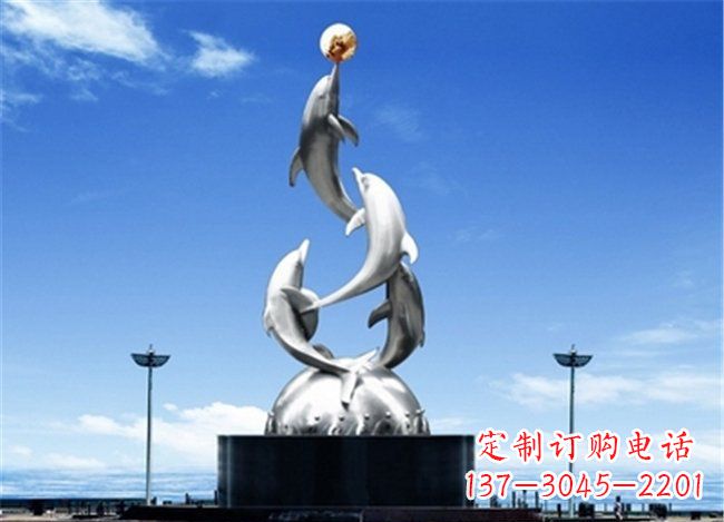 周口广场不锈钢海豚欢腾动物雕塑