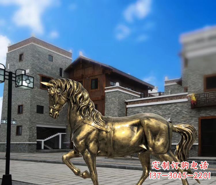 周口广场仿铜奔马雕塑 玻璃钢公园景观动物雕塑