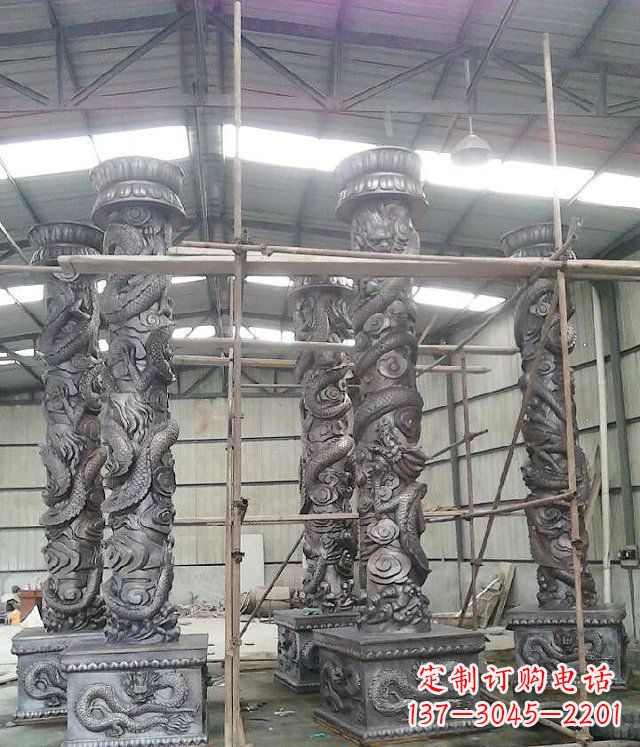 周口广场仿铜龙柱玻璃钢柱子雕塑