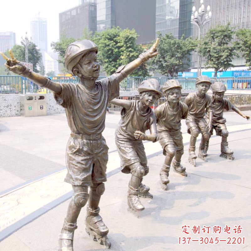 周口精致巧雕的滑旱冰小孩雕塑