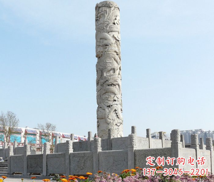 周口广场景观大理石龙柱石雕,展现神秘传统风采