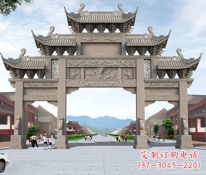 周口广场景观大理石牌楼石雕 (2)
