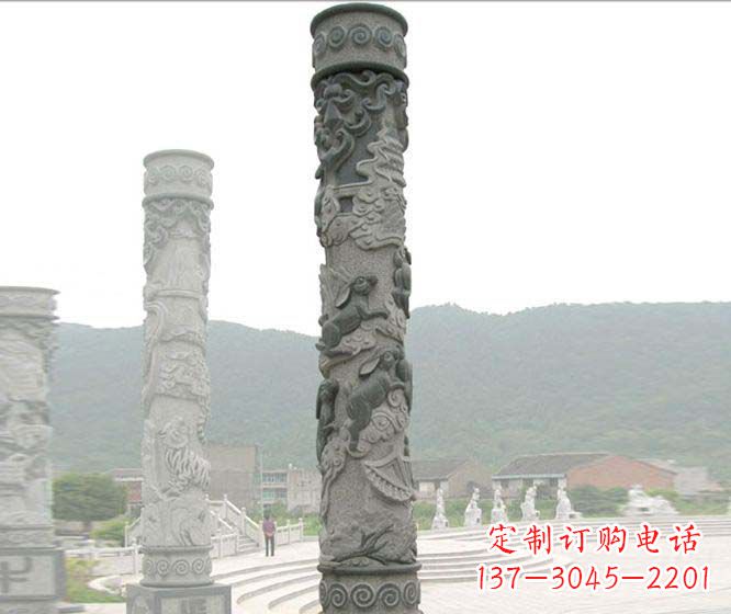 周口广场景观仿古12生肖石柱