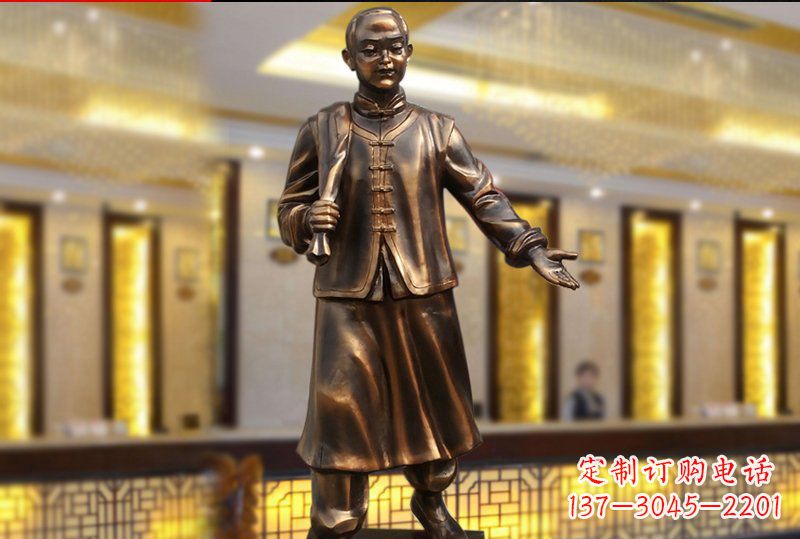 周口广场铜雕商场店小二人物雕塑