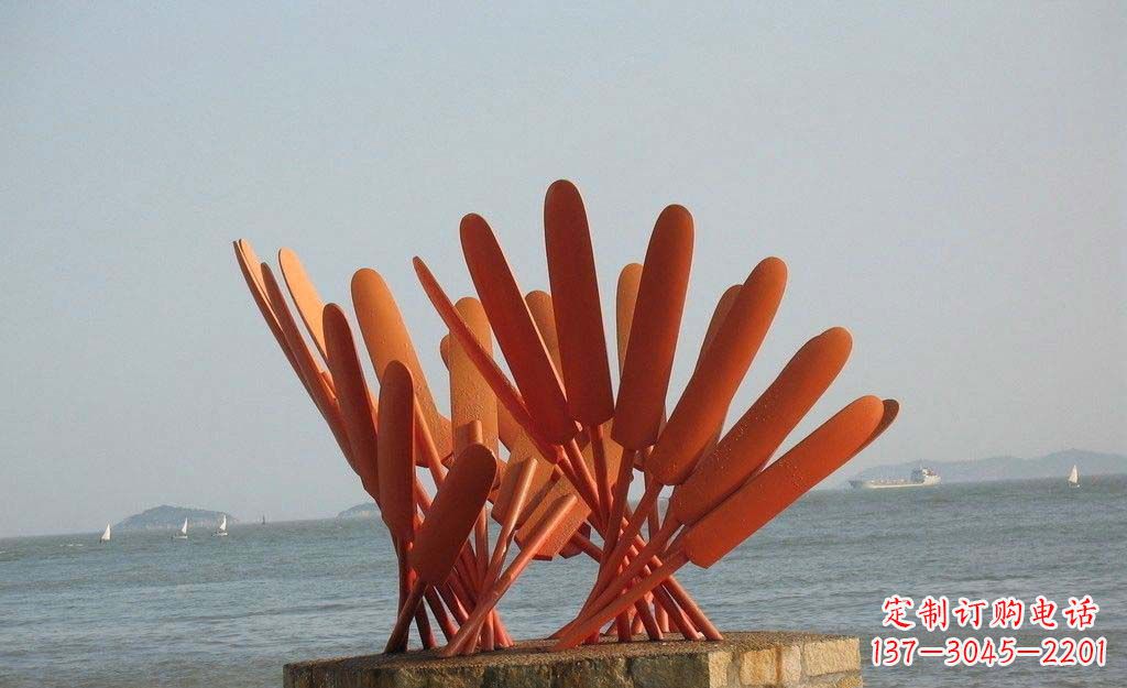 周口卓越海边,不锈钢抽象船桨雕塑