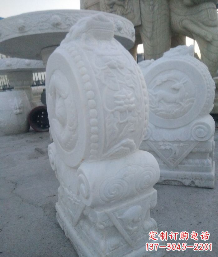 周口汉白玉抱鼓石门墩雕塑