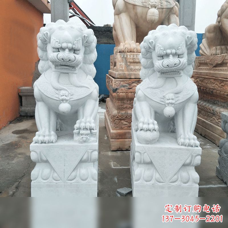 周口风格精致的汉白玉北京小狮子雕塑