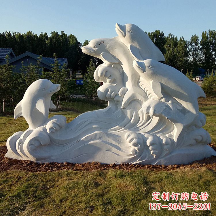 周口汉白玉海豚石雕-公园园林动物景观摆件