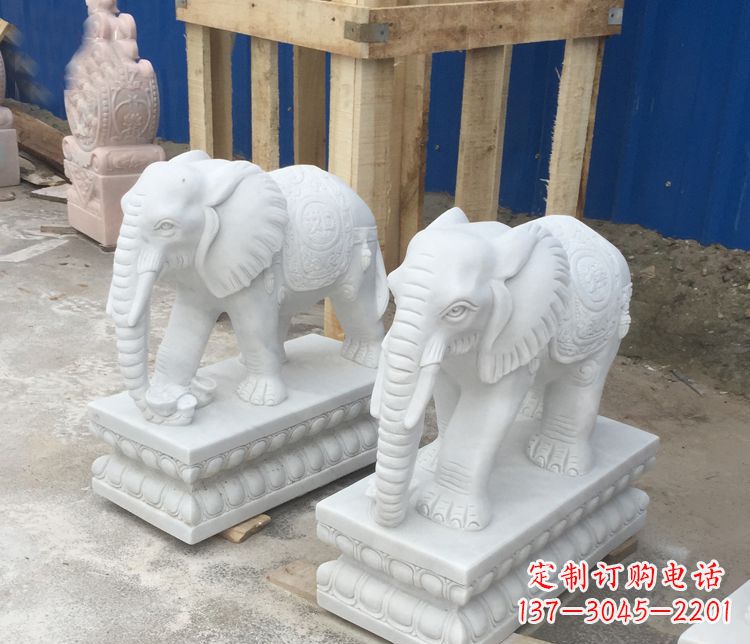 周口高端汉白玉吉祥如意大象门口招财雕塑