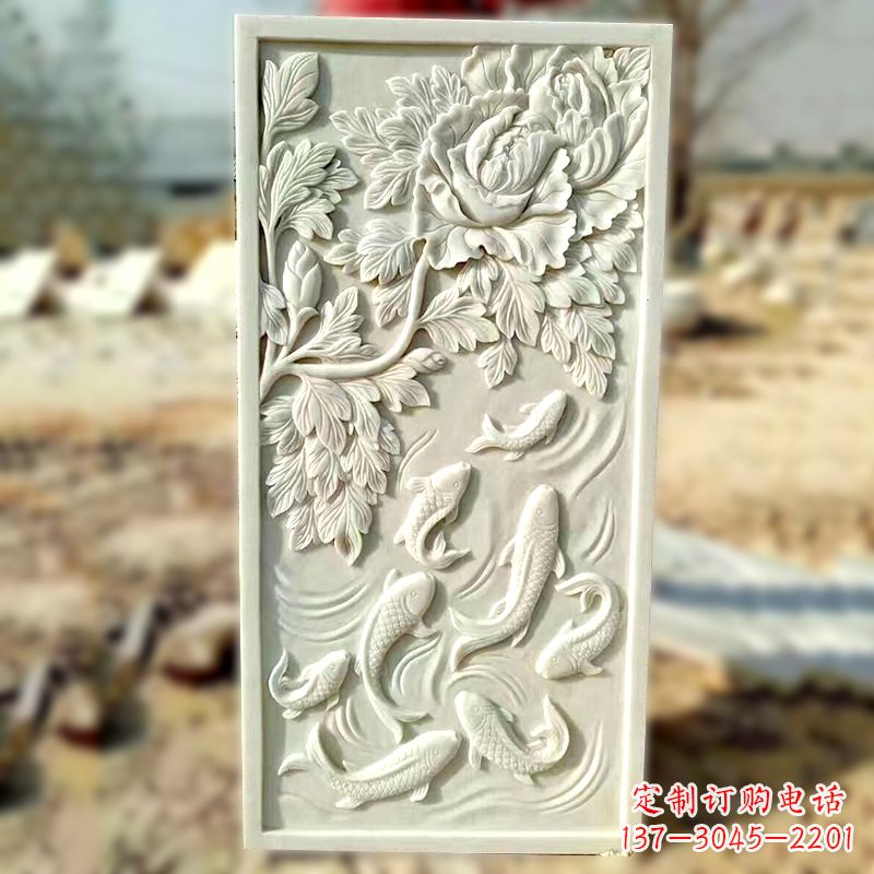 周口汉白玉鲤鱼浮雕,精美彰显睿智之美
