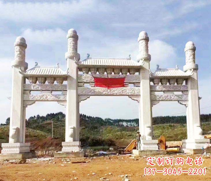 周口汉白玉三门牌坊石雕
