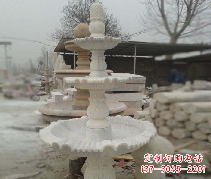 周口汉白玉三层别墅小型喷泉石雕,让你的空间更加优雅