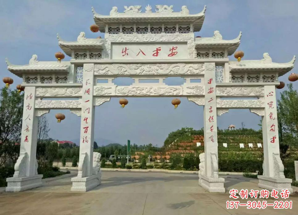 周口中领雕塑的汉白玉三门石牌坊雕塑