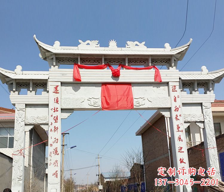周口汉白玉三门石牌坊石雕——精致而优雅