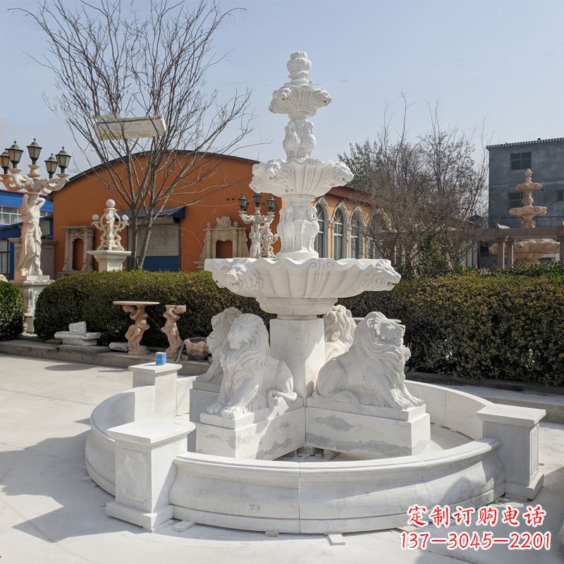 周口定制白玉狮子喷泉雕塑