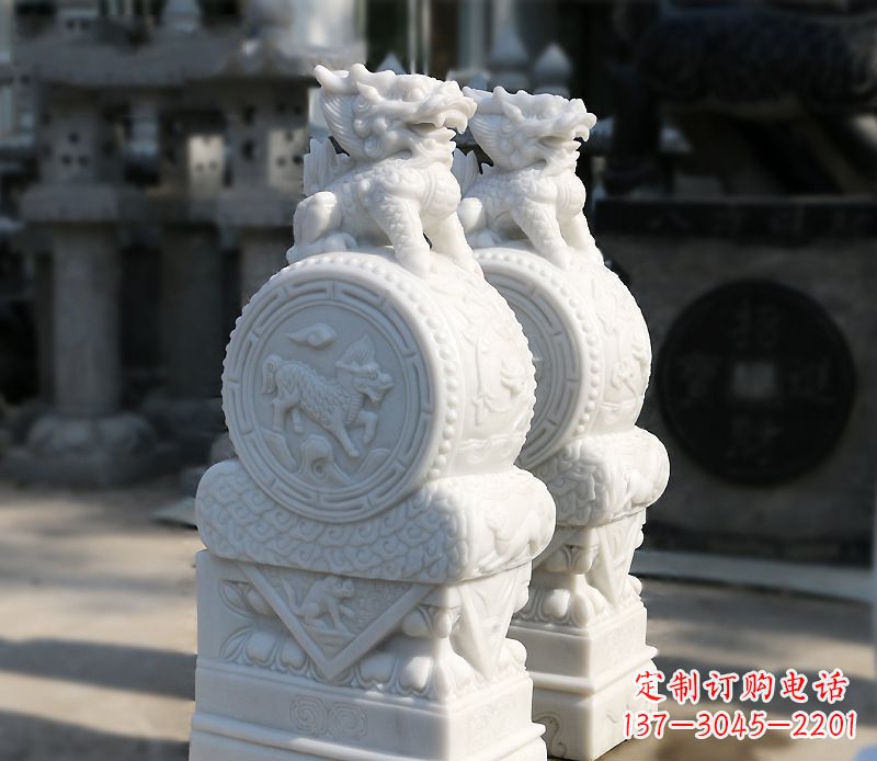 周口汉白玉狮子辟邪门墩雕塑