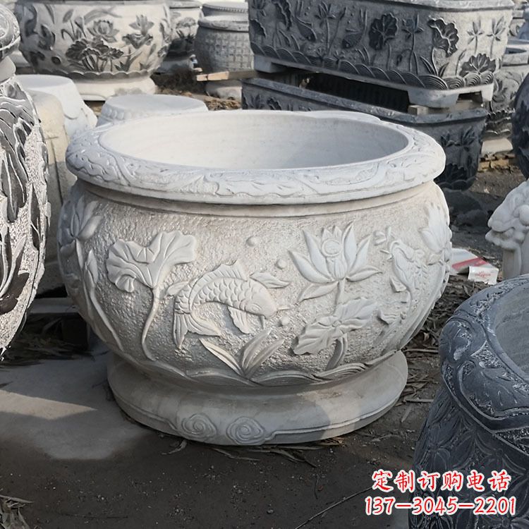 周口汉白玉石雕鱼缸