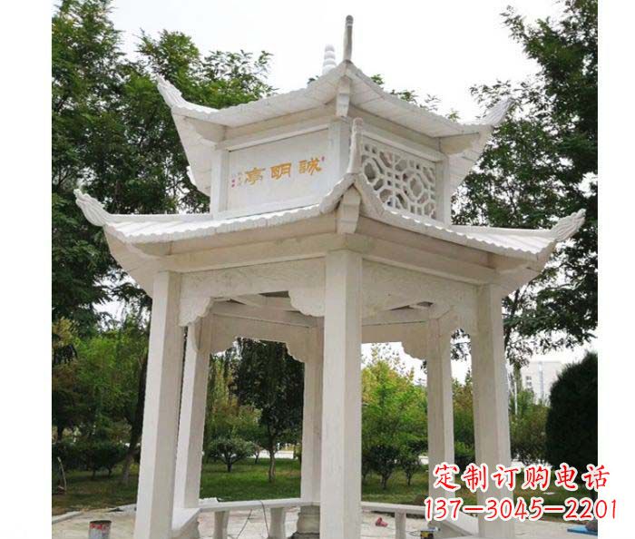 周口汉白玉双层六角凉亭公园石雕