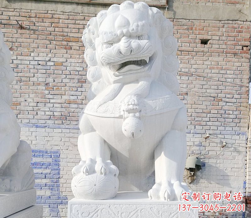 周口正宗汉白玉狮子门墩雕塑