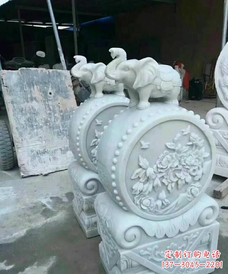 周口汉白玉小象抱鼓石雕