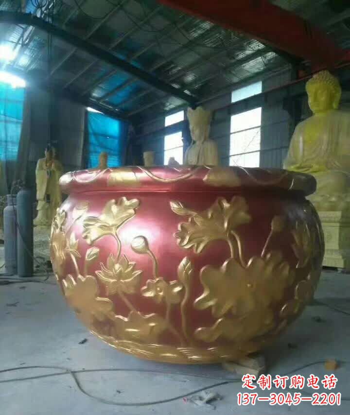 周口荷花浮雕水缸铜雕塑
