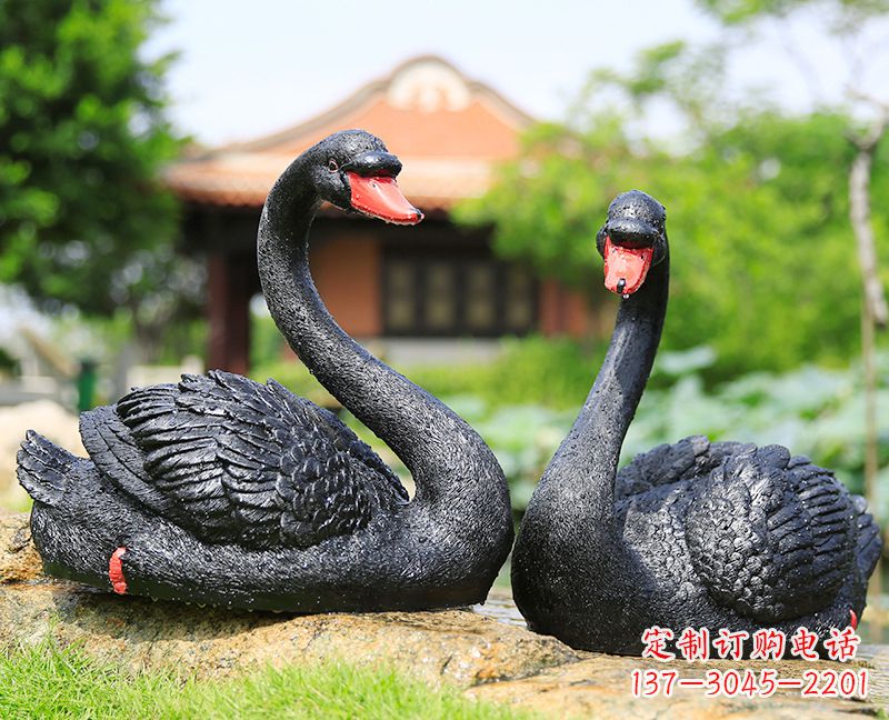 周口黑天鹅一对-玻璃钢仿真动物雕塑
