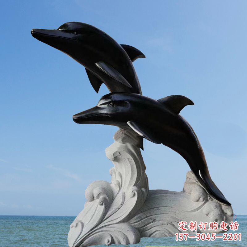 周口黑曜石海豚石雕