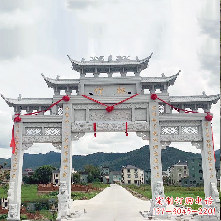 周口花岗岩三门石牌坊雕塑