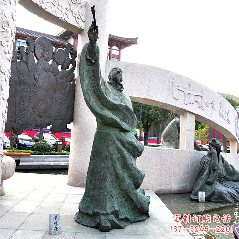 周口中领雕塑:仿古吴道子铜雕像