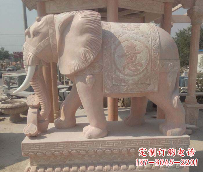 周口传神雕刻,精美雕塑——吉祥如意大象晚霞红门口石雕