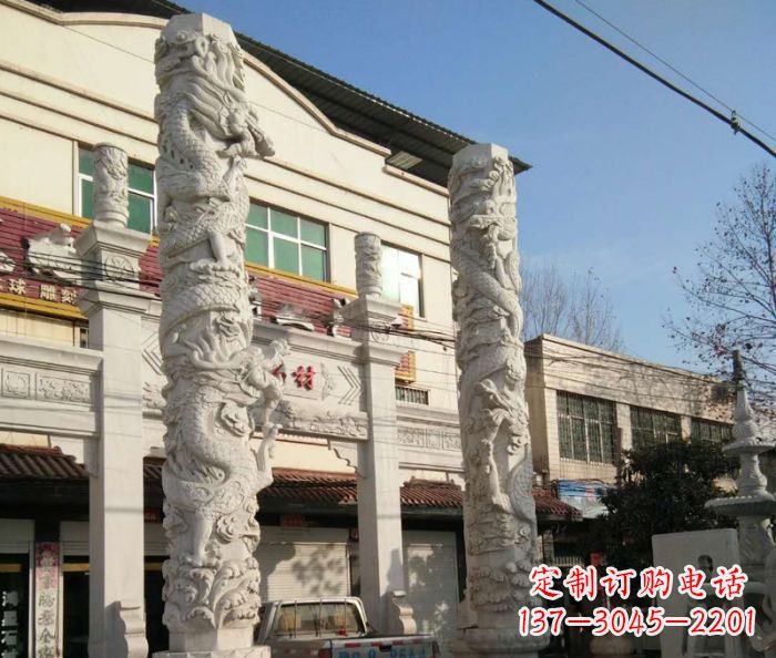 周口景区大理石龙柱石雕 (2)