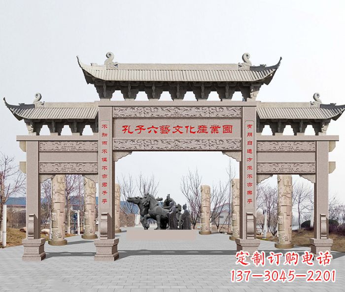 周口景区三门石雕牌坊-高质美观可靠的雕塑装置